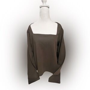 Express Womens Brown Long Sleeve Square Neck Casual Blouse Top Size 2XL